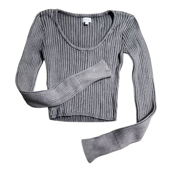 Pacsun L.A. Heart Ribbed Cropped Top Sweater Sz Small Gray Stretchy School Chic - Picture 2 of 7